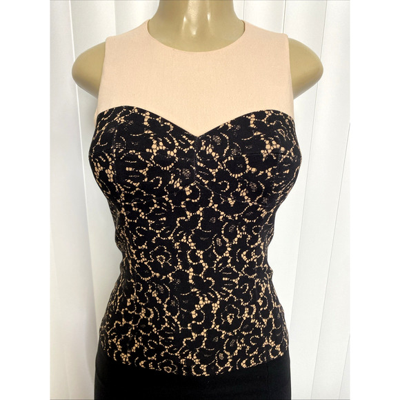 Michael Kors Collection Dress Black Nude Lace Print Wool Sheath Midi Sle… - Picture 5 of 9